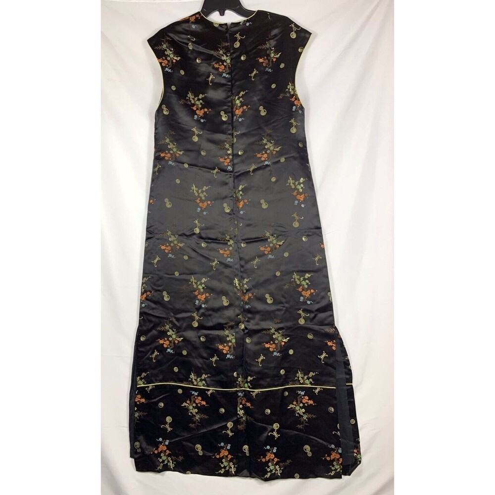 Dress Womens Large Cheongsam Black Silk Maxi Sleeveless Lined Handmade